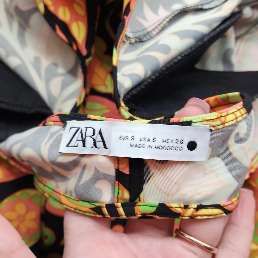 ZARA Women’s Long Sleeve Printed Multicolor Boho Mini Dress Sz S - Picture 9 of 10
